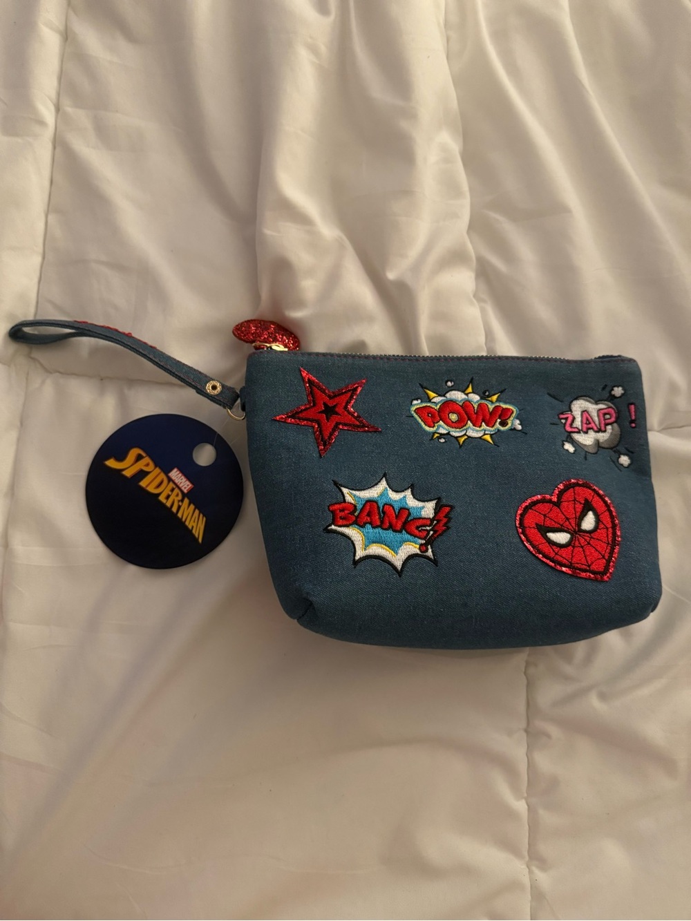 Bioworld Marvel Spider-Man Comic Patch Cosmetic Wristlet Pouch